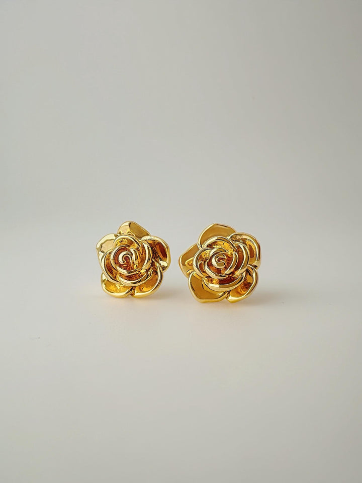 18K Real Gold Flower Earrings: Statement Earrings 14 mm , Electroform Lightweight