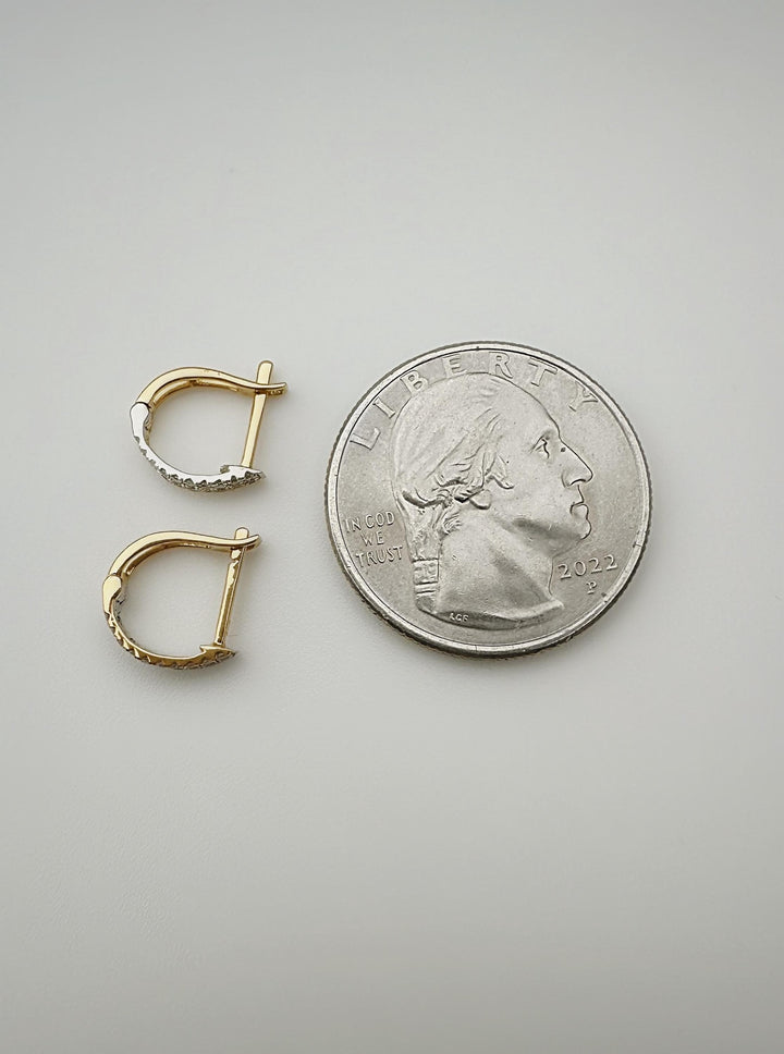 18K Gold Diamond Huggies Earrings 9.2mm: Two-Tone Minimalist Fine Jewelry