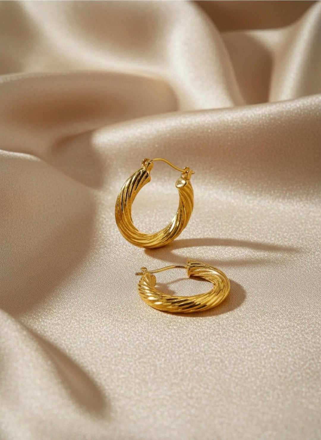18K Real Gold Twisted Hoop Earrings , Electroform : Elegant Minimal Hoop for everyday