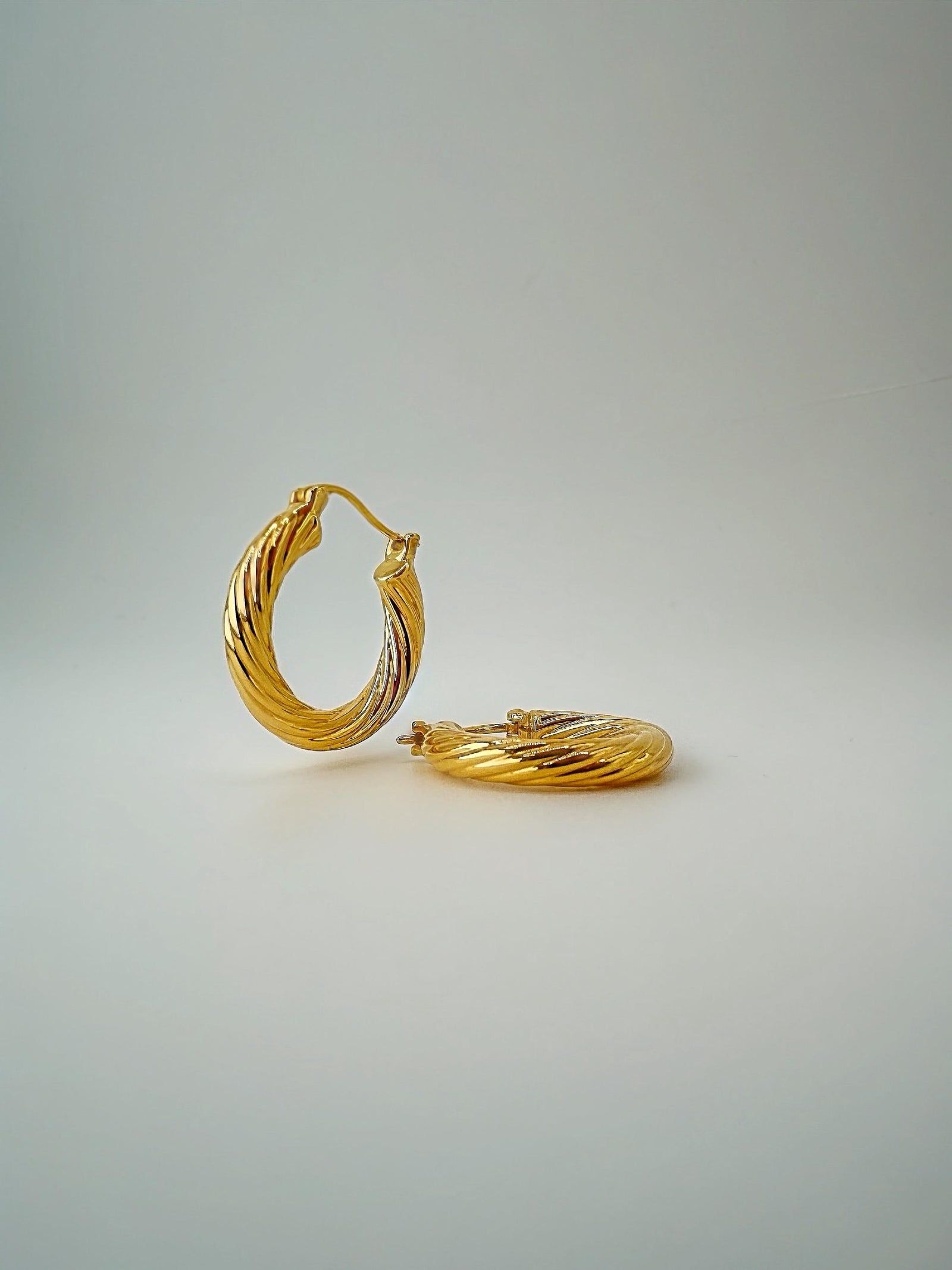 18K Real Gold Twisted Hoop Earrings , Electroform : Elegant Minimal Hoop for everyday