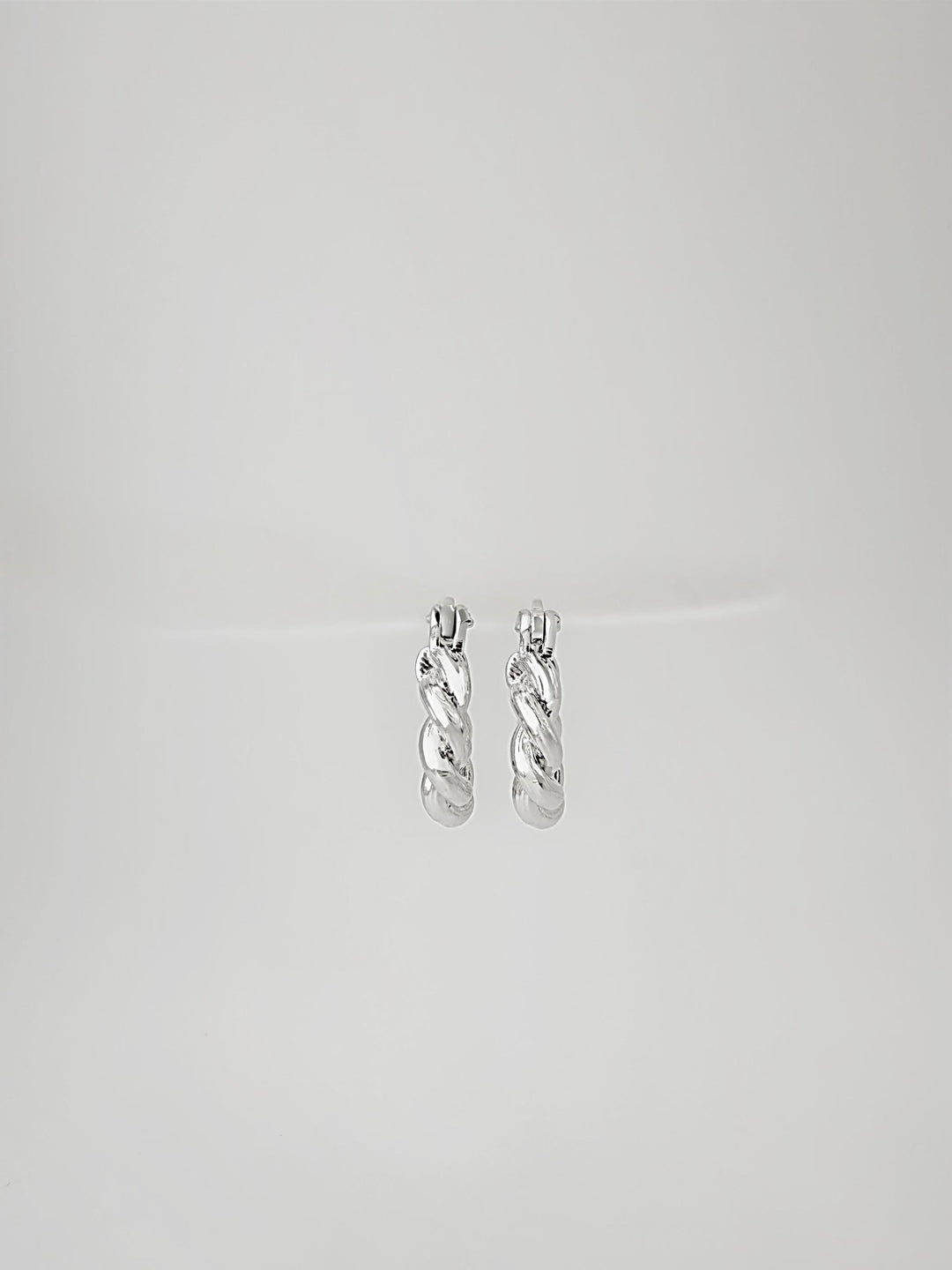 18K Solid Gold Twist Hoop Earrings - White Gold Croissant Huggies | Dainty Huggies