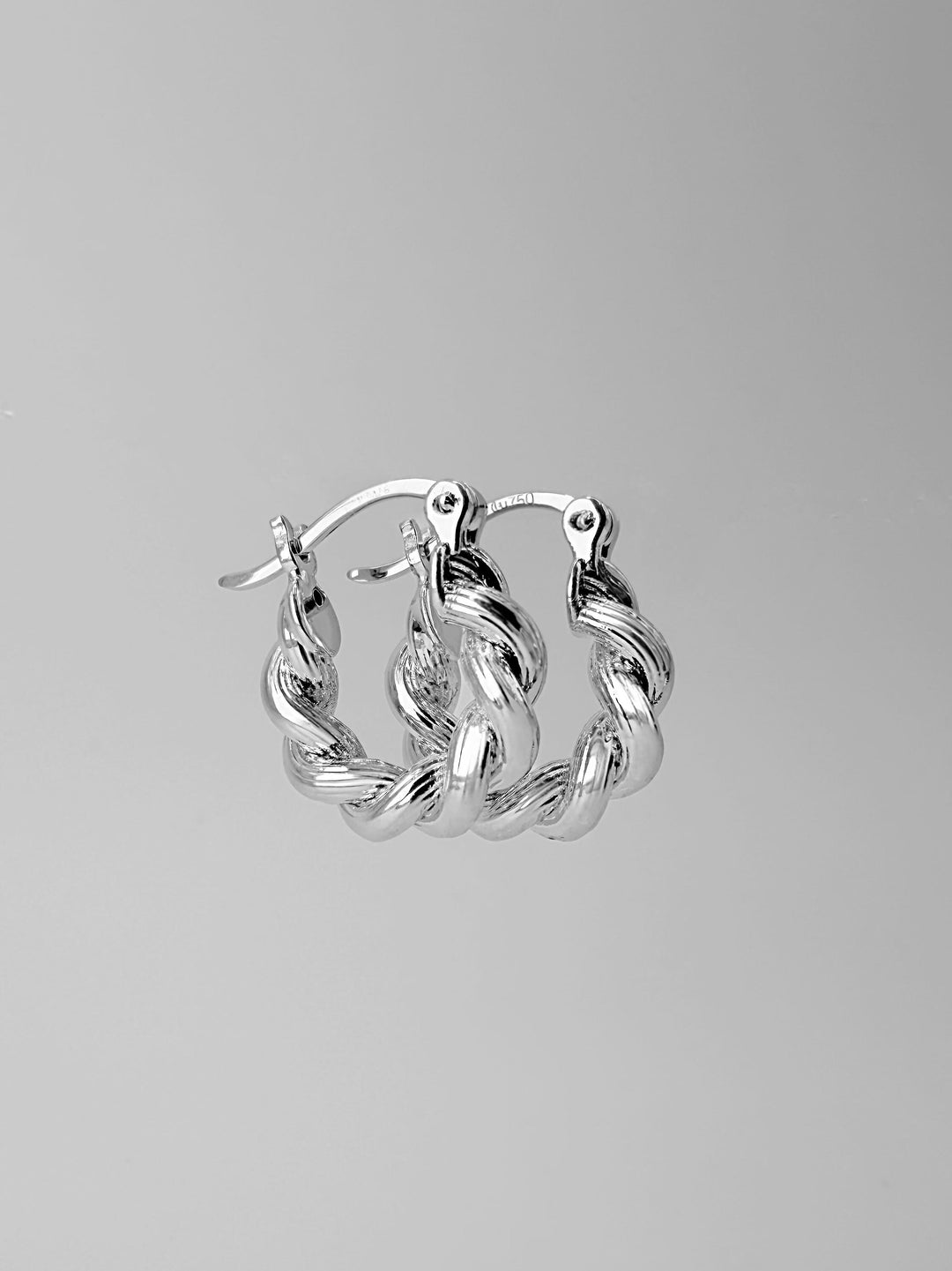 18K Solid Gold Twist Hoop Earrings - White Gold Croissant Huggies | Dainty Huggies