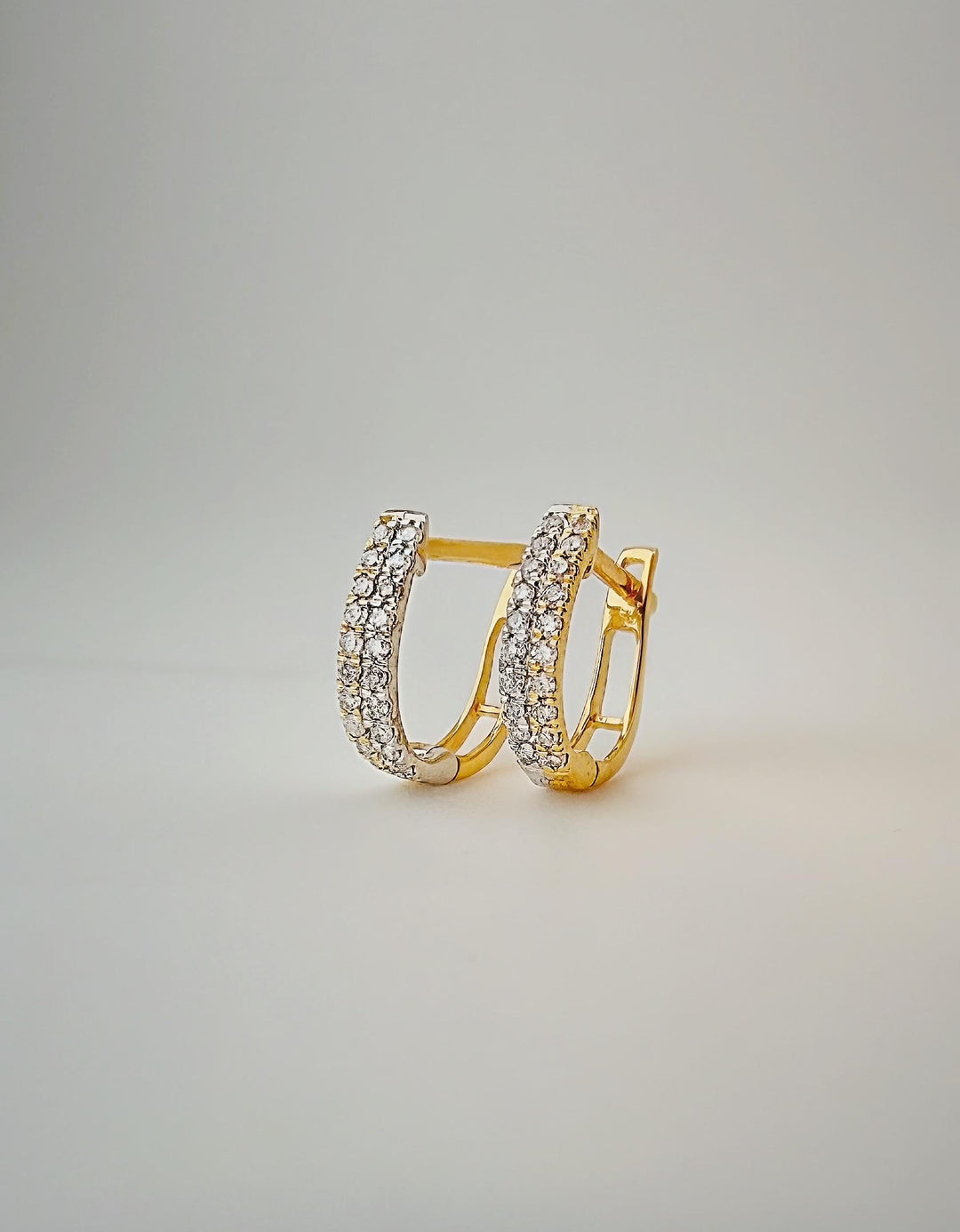 18K Solid Gold Natural Diamond Huggie Earrings 9.2mm : Two-Tone Minimalist