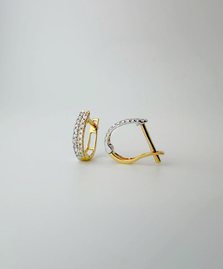 18K Solid Gold Natural Diamond Huggie Earrings 9.2mm : Two-Tone Minimalist