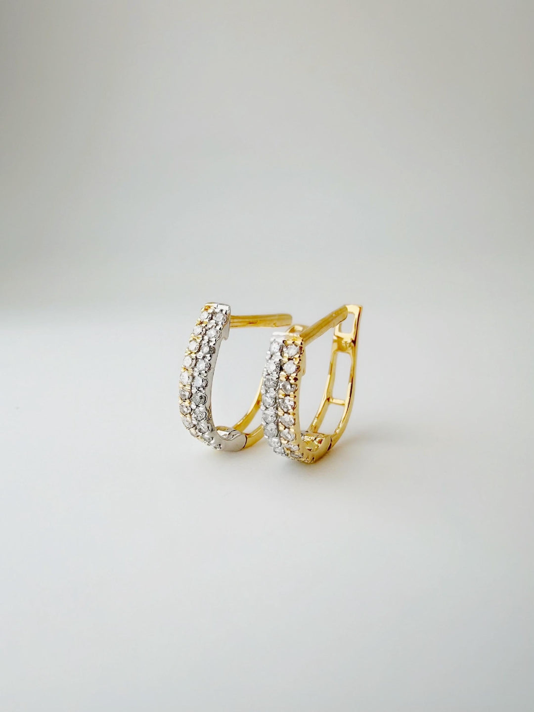 18K Solid Gold Natural Diamond Huggie Earrings 9.2mm : Two-Tone Minimalist