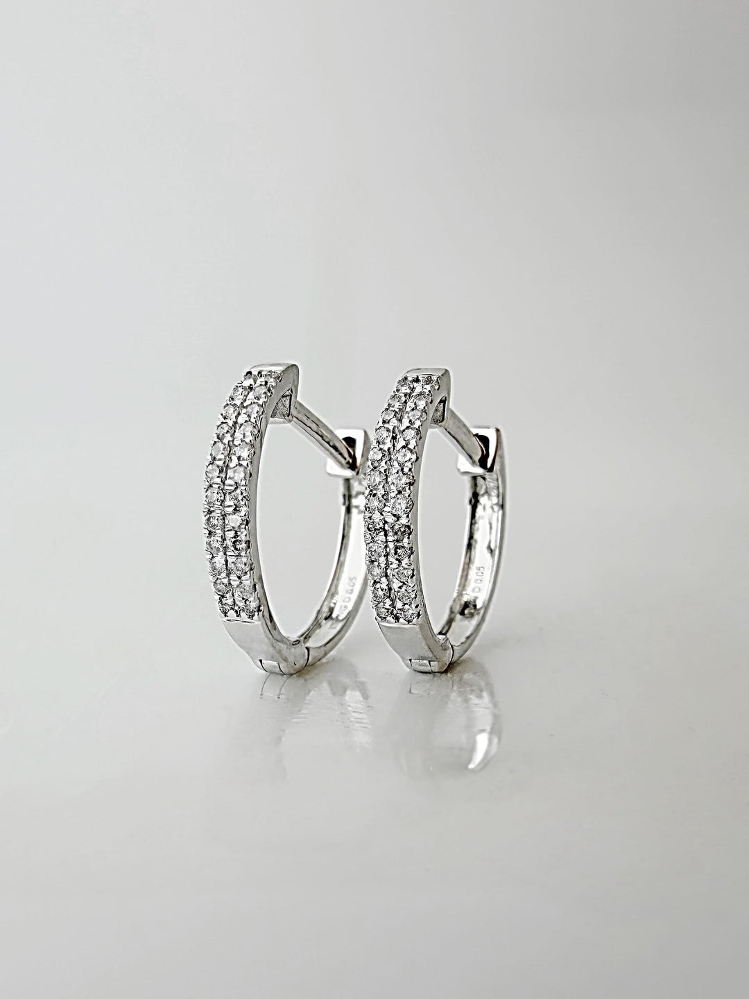 18K Solid White Gold Natural Diamond Hoop Earrings: Minimalist Huggies