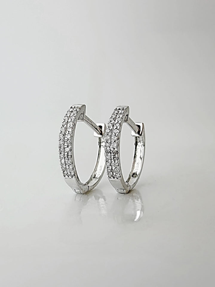 18K Solid White Gold Natural Diamond Hoop Earrings: Minimalist Huggies