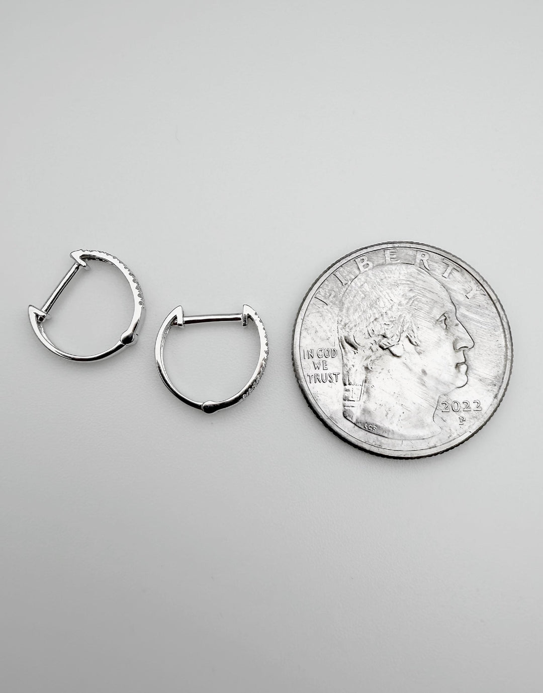 18K Solid White Gold Natural Diamond Hoop Earrings: Minimalist Huggies