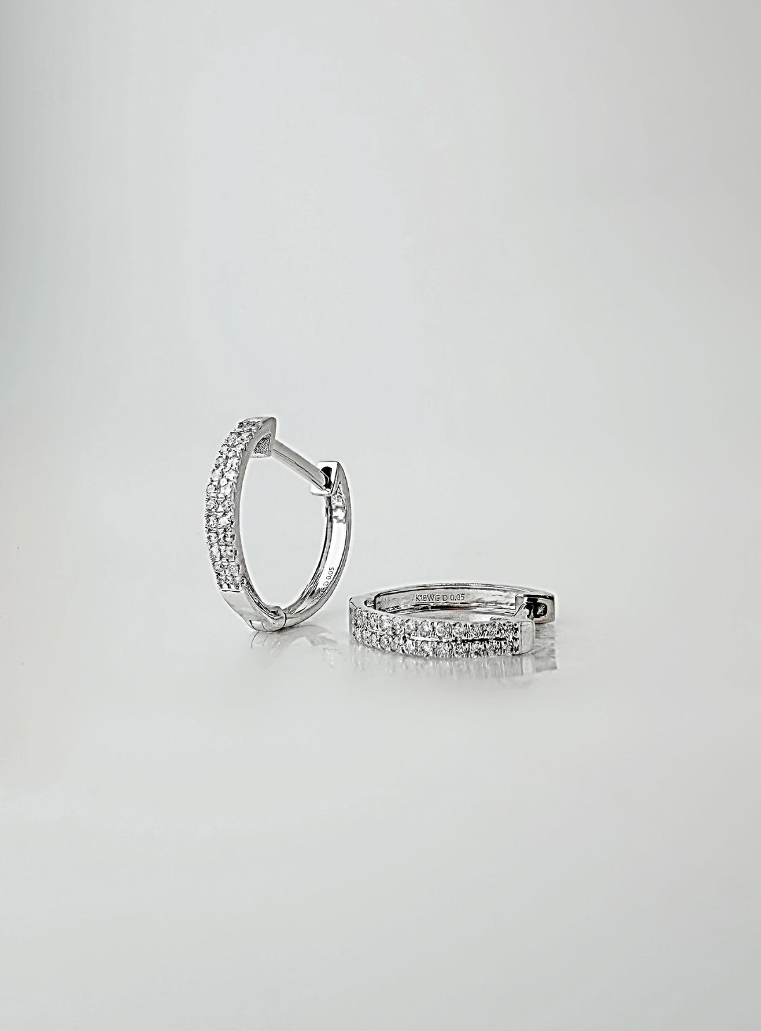 18K Solid White Gold Natural Diamond Hoop Earrings: Minimalist Huggies