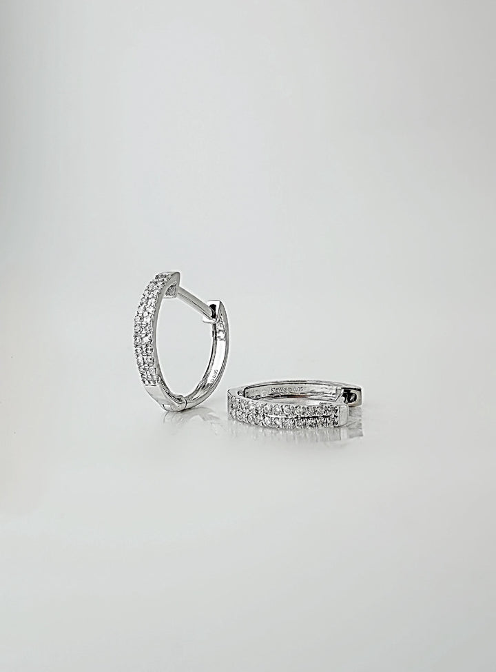18K Solid White Gold Natural Diamond Hoop Earrings: Minimalist Huggies