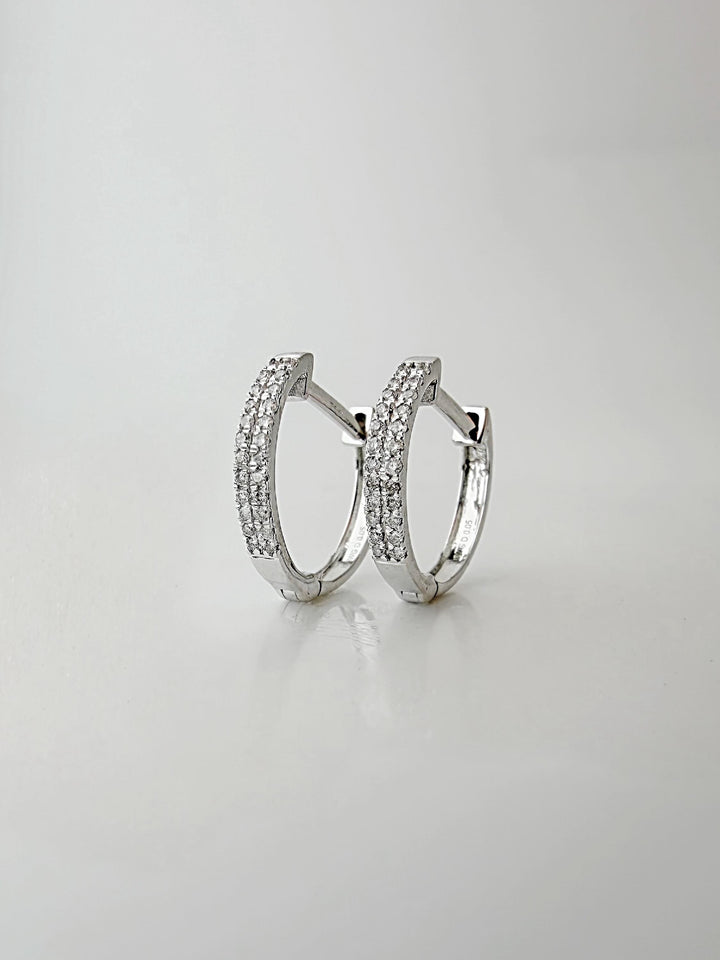 18K Solid White Gold Natural Diamond Hoop Earrings: Minimalist Huggies