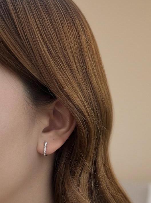 18K Solid Gold Diamond U Hoop Earrings: Minimalist Huggies