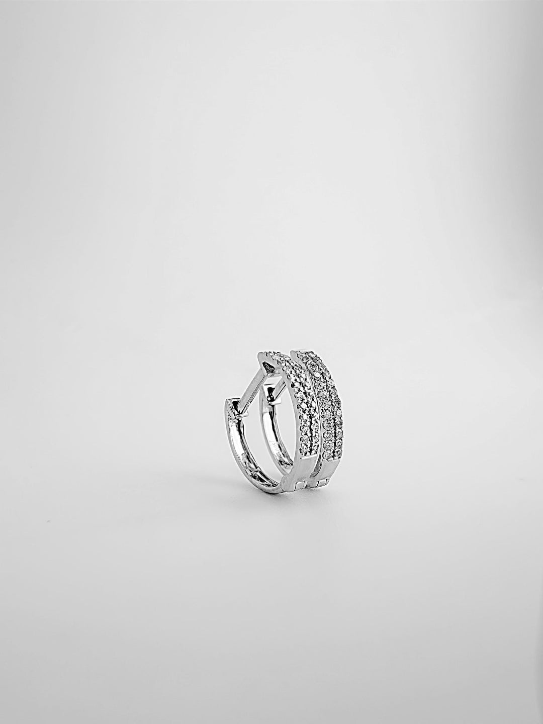 18K Solid White Gold Natural  Diamond Hoop Earrings: Minimalist Huggies