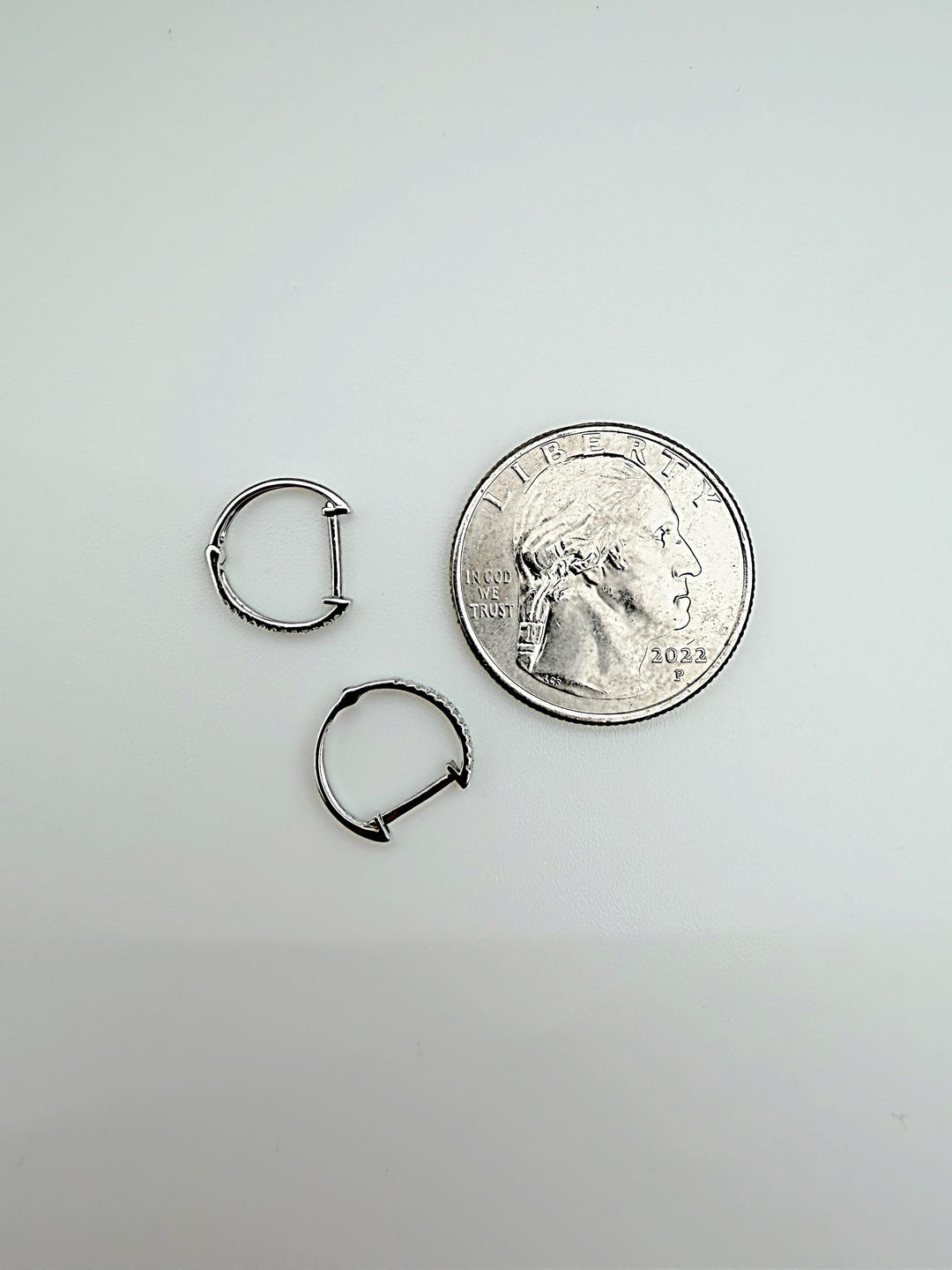 18K Solid White Gold Natural  Diamond Hoop Earrings: Minimalist Huggies