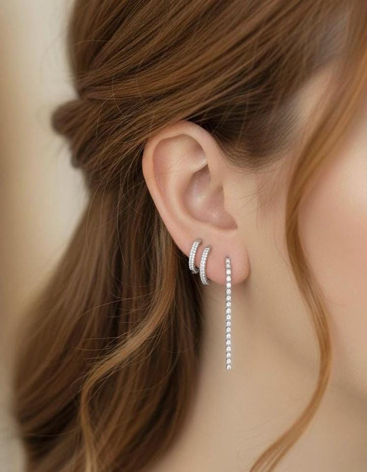 18K Solid White Gold Natural  Diamond Hoop Earrings: Minimalist Huggies