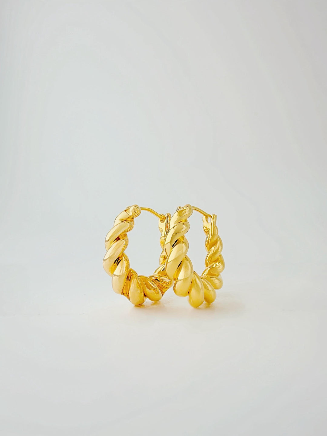18K Solid Gold Croissant Hoop Earrings , Electroform Minimalist Huggies Style