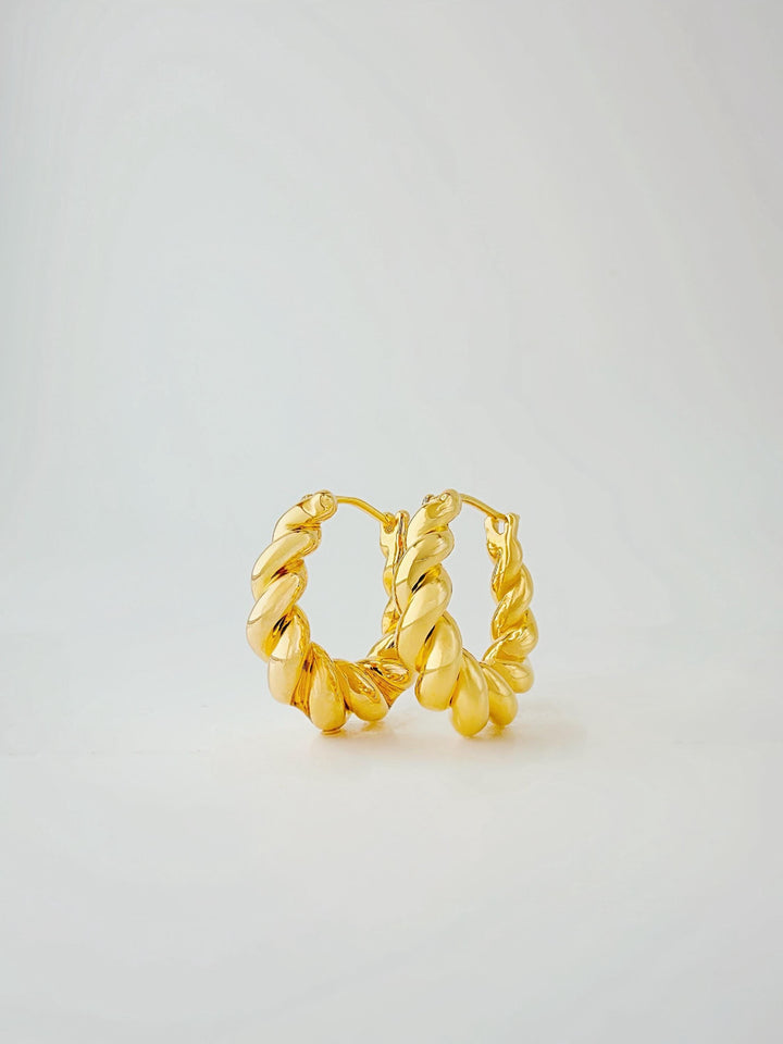 18K Solid Gold Croissant Hoop Earrings , Electroform Minimalist Huggies Style