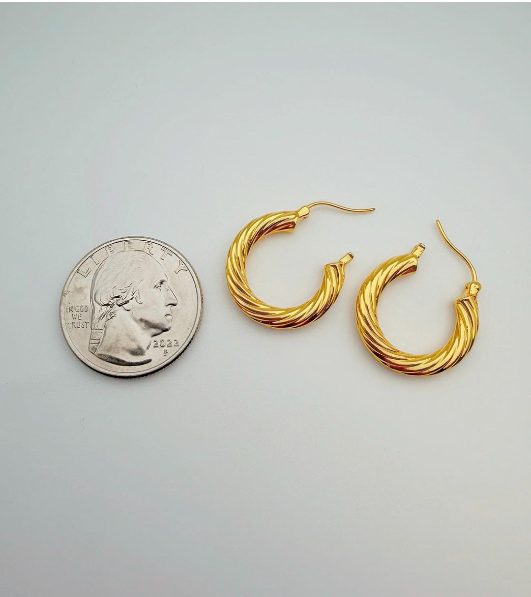 18K Real Gold Twisted Hoop Earrings , Electroform : Elegant Minimal Hoop for everyday