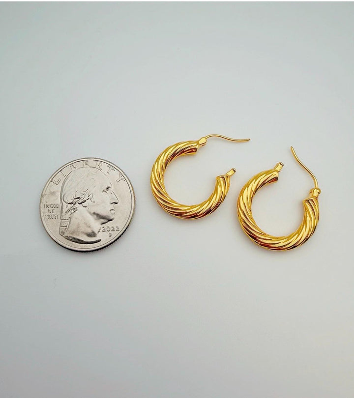 18K Real Gold Twisted Hoop Earrings , Electroform : Elegant Minimal Hoop for everyday