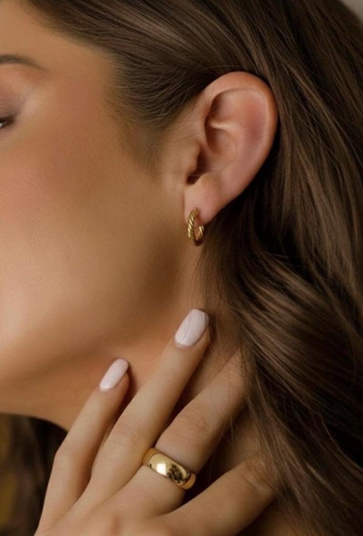 18K Real Gold Twisted Hoop Earrings , Electroform : Elegant Minimal Hoop for everyday