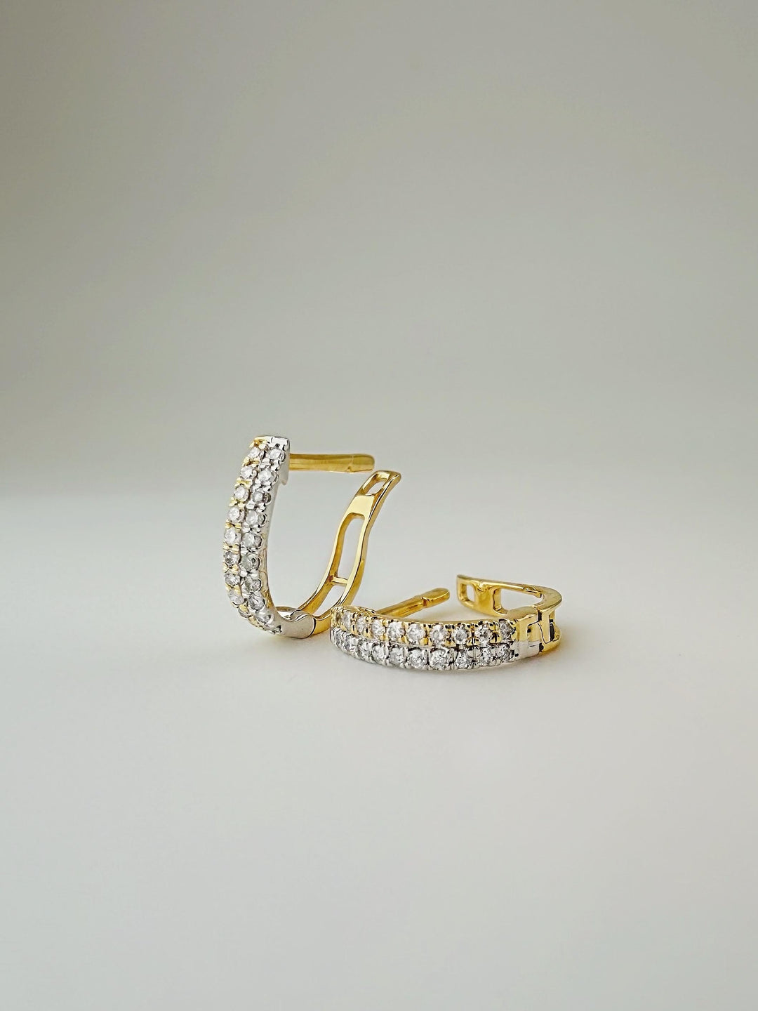 18K Solid Gold Natural Diamond Huggie Earrings 9.2mm : Two-Tone Minimalist