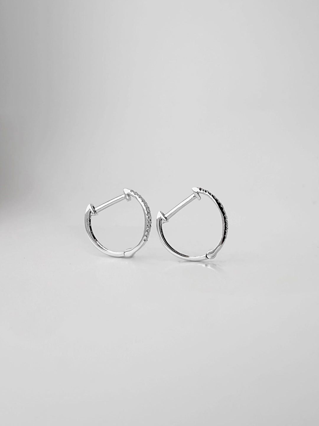 18K Solid White Gold Natural Diamond Hoop Earrings: Minimalist Huggies