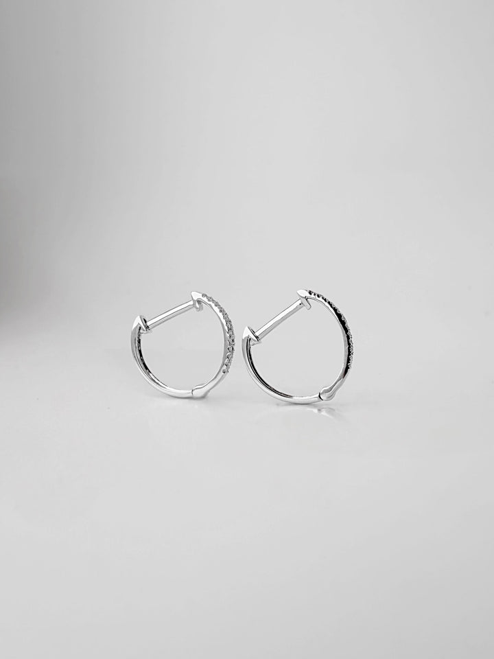 18K Solid White Gold Natural Diamond Hoop Earrings: Minimalist Huggies
