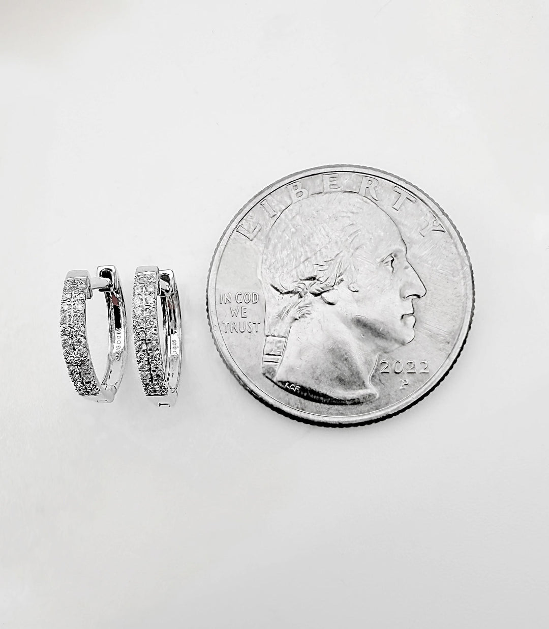 18K Solid White Gold Natural Diamond Hoop Earrings: Minimalist Huggies