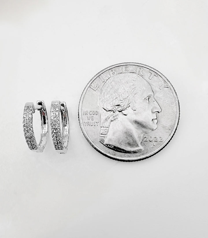 18K Solid White Gold Natural Diamond Hoop Earrings: Minimalist Huggies