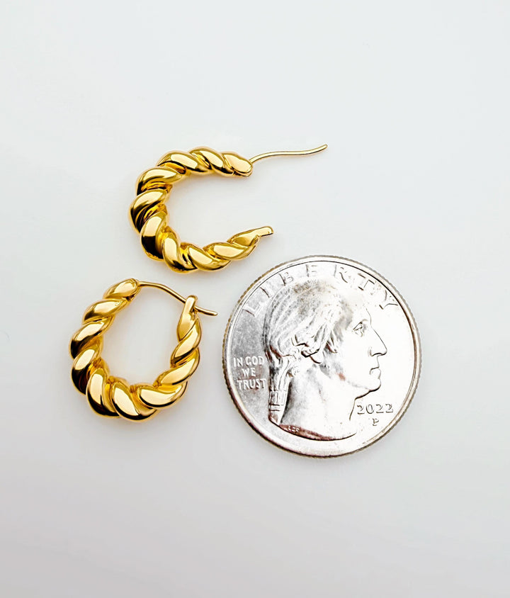 18K Solid Gold Croissant Hoop Earrings , Electroform Minimalist Huggies Style