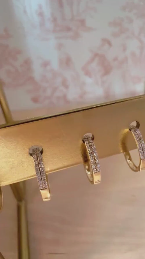 18K Solid White Gold Natural  Diamond Hoop Earrings: Minimalist Huggies